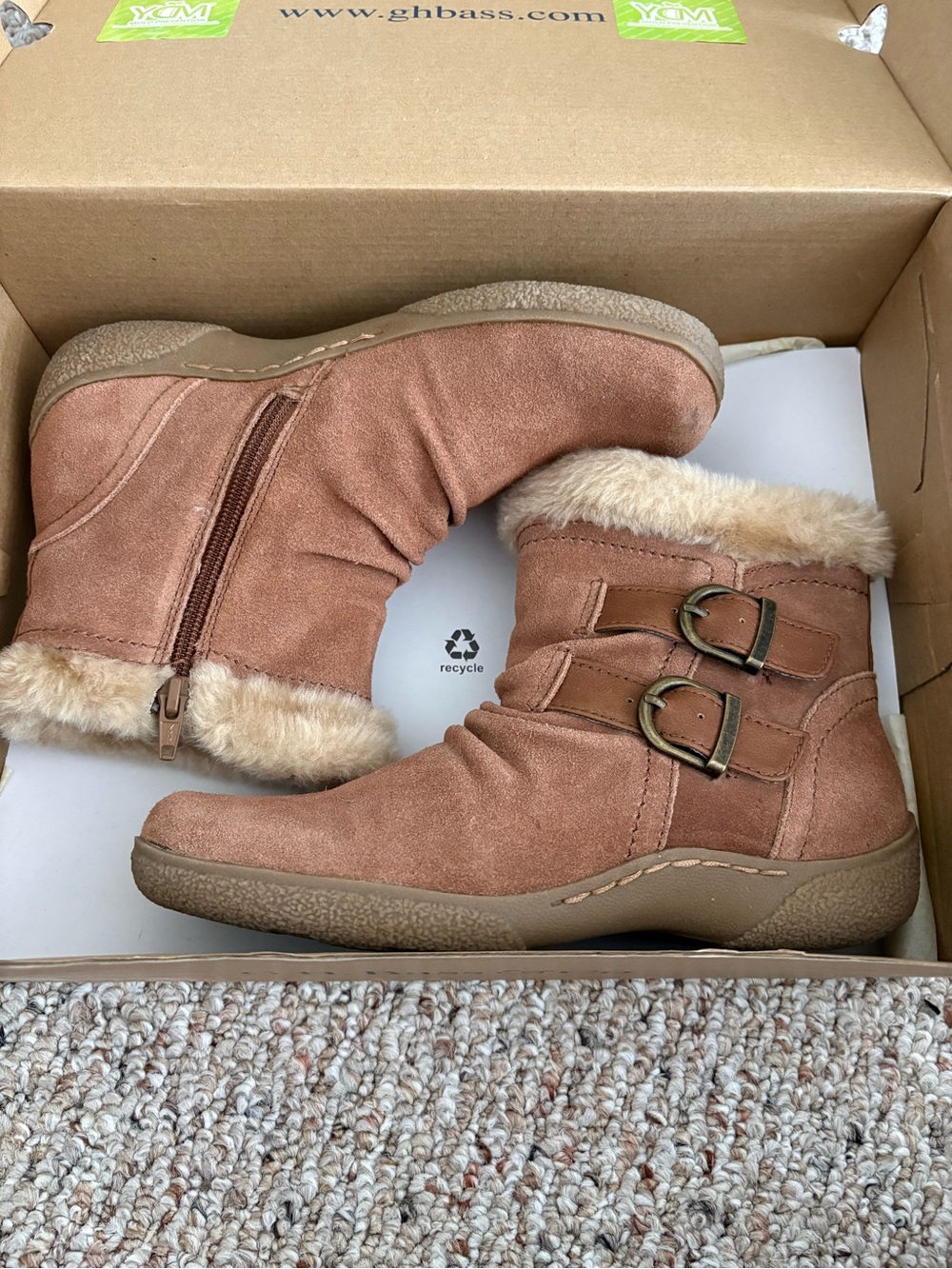 G.H. Bass & Co. Faux Fur Trim Ankle Boots in Light Brown